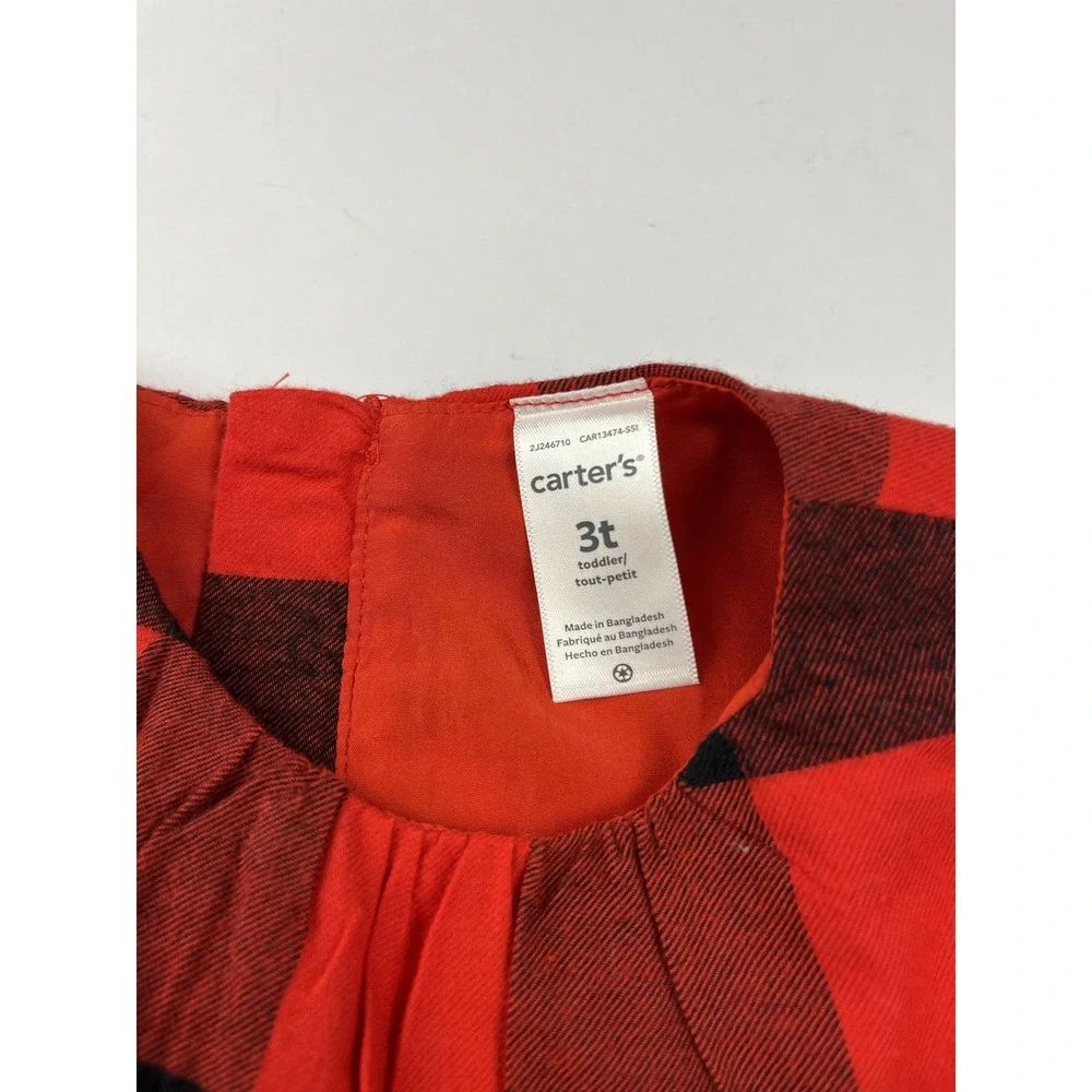 Carter's Dress Girls 3T Red Buffalo Plaid Sleeveless Bow Holiday Festive Classic